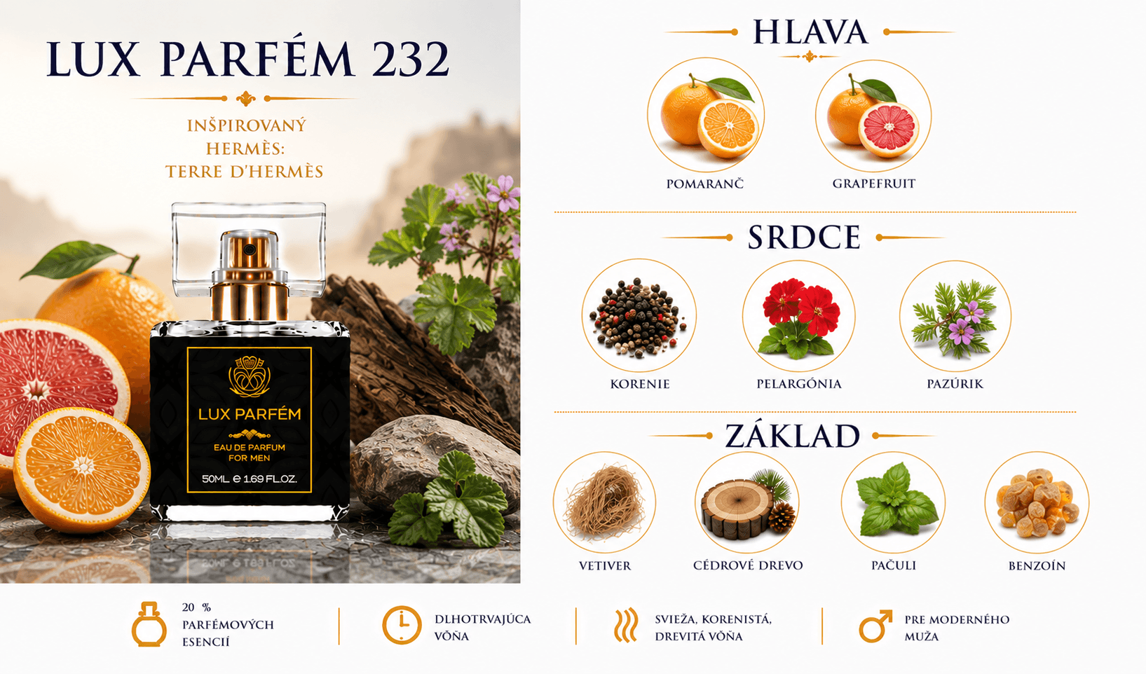 Lux Parfém 232 – Inšpirovaný Hermès: Terre dHermès